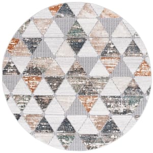 Alenia Gray/Beige 7 ft. x 7 ft. Mosaic Triangle Round Area Rug