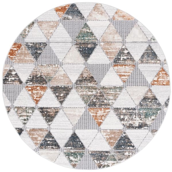 SAFAVIEH Alenia Gray/Beige 7 ft. x 7 ft. Mosaic Triangle Round Area Rug