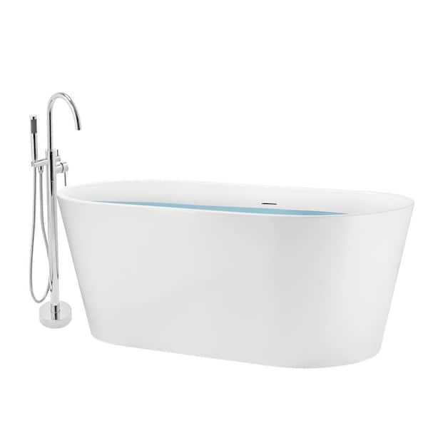 Akdy 59 In Glossy White Acrylic Tub, Acrylic Bathtubs At Home Depot