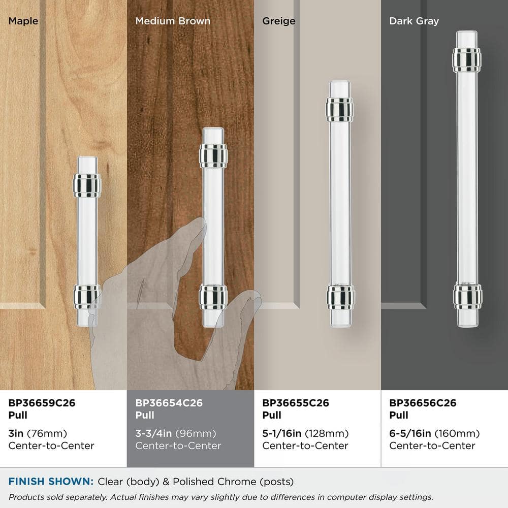 Glacio Clear and Polished Chrome 3-3/4 inch Cabinet Pull