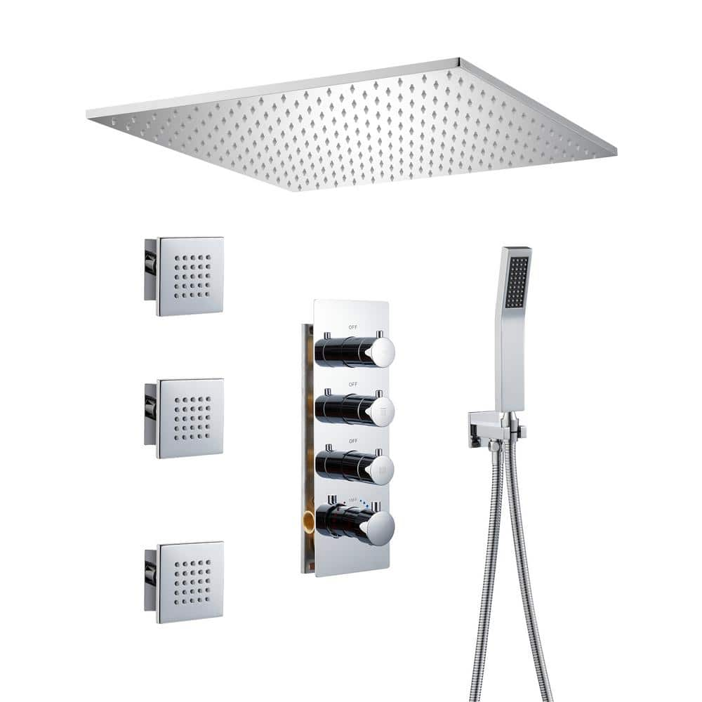 Mondawe Luxury Thermostatic 3-Spray Patterns 20 In. Flush Ceiling Mount ...