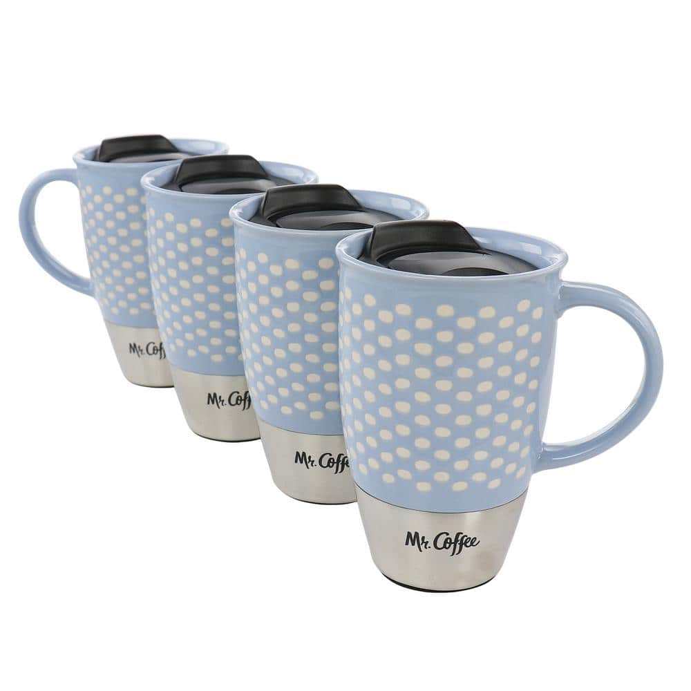 - Lid Coupleton 4) The Mr. 985120333M Coffee (Set Stoneware of Steel Mug 15 Home Stainless Dot Travel and Blue oz. with Depot