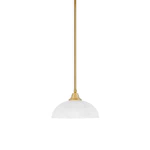 Sparta 100-Watt 1-Light New Age Brass Stem Pendant Light with Clear Ribbed Glass Shade and Light Bulb Not Included