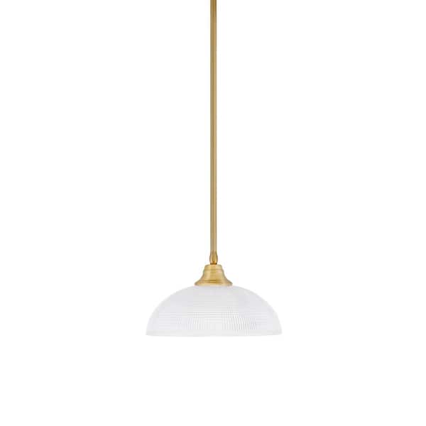 Unbranded Sparta 100-Watt 1-Light New Age Brass Stem Pendant Light with Clear Ribbed Glass Shade and Light Bulb Not Included