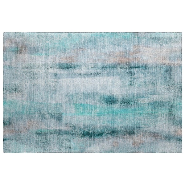 Dream Shag Premium Machine Washable Abstract ADS537 Teal 2 ft. x 3 ft. Accent Rug