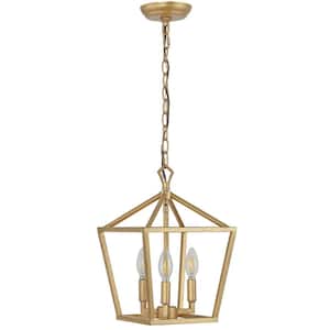 Ojai 10 in. 3-Light Iron Classic Modern Lantern LED Brass Gold Pendant