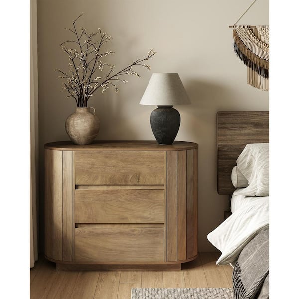 light brown dresser and nightstand Nathan James Andrew Rattan Bedroom Set Light Oak