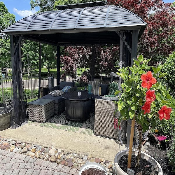 10 ft. x 12 ft. Outdoor Aluminum Frame Patio Gazebo Canopy Tent Shelter with Galvanized Steel Double Hardtop Pavilion