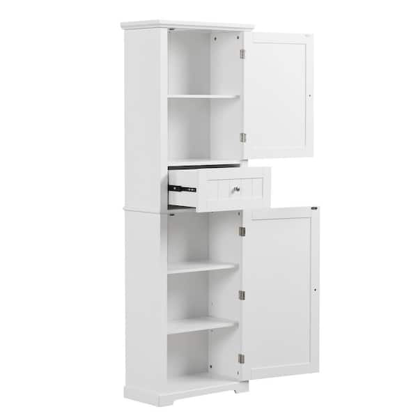 22 in. D x 11 in. W x 67.7 in. H White Linen Cabinet with Drawer and Adjustable Shelf