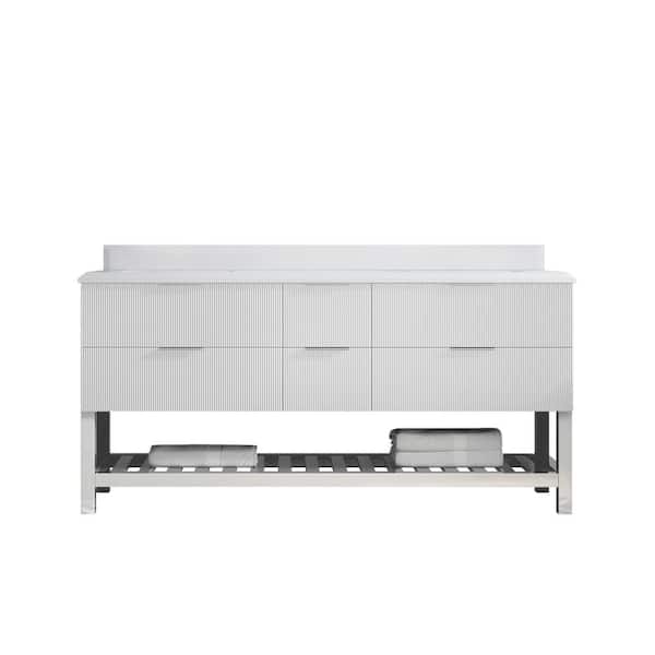 Willow Collections Catalina 72 in. W x 22 in. D x 36 in. H Double Sink Bath Vanity in White with 1.5 in. White Qt. Top