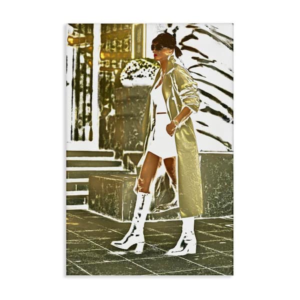 Girl in Gold Trenchcoat by Graffi tee Studios Unframed People Graphic Art Print 45 in. x 30 in.