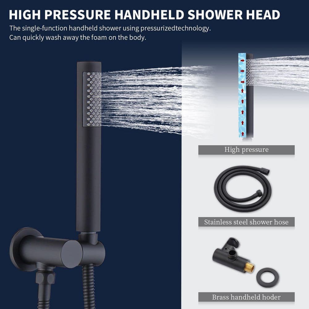 Matte Black Large Round Rainfall Shower System with Handheld