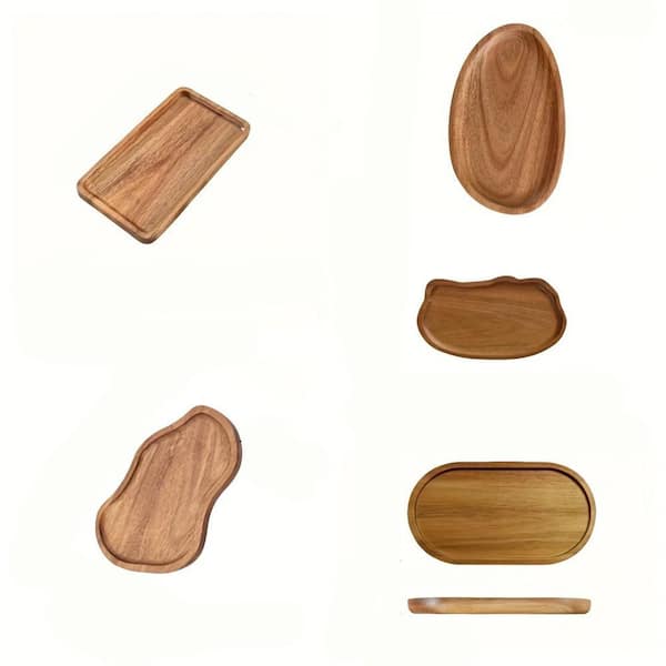 5-Piece Boho Wooden Cutting Boards Plate Set, Decorative Serving Trays