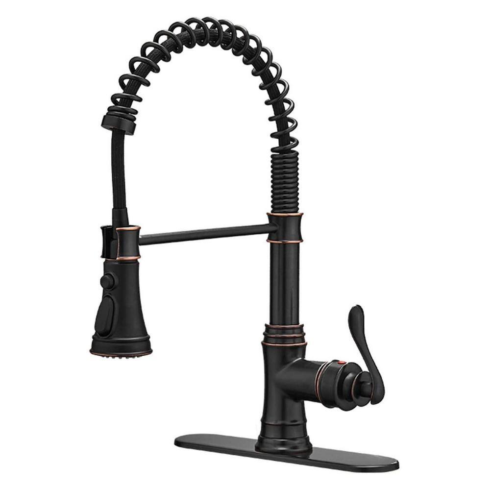 Commercial Spring Single Handle Pull-Down Sprayer Kitchen Faucet with Shield Spray and Deck Plate in Oil Rubbed Bronze price history on PriceWatchPro