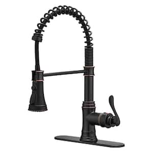 Commercial Spring Single Handle Pull-Down Sprayer Kitchen Faucet with Shield Spray and Deck Plate in Oil Rubbed Bronze