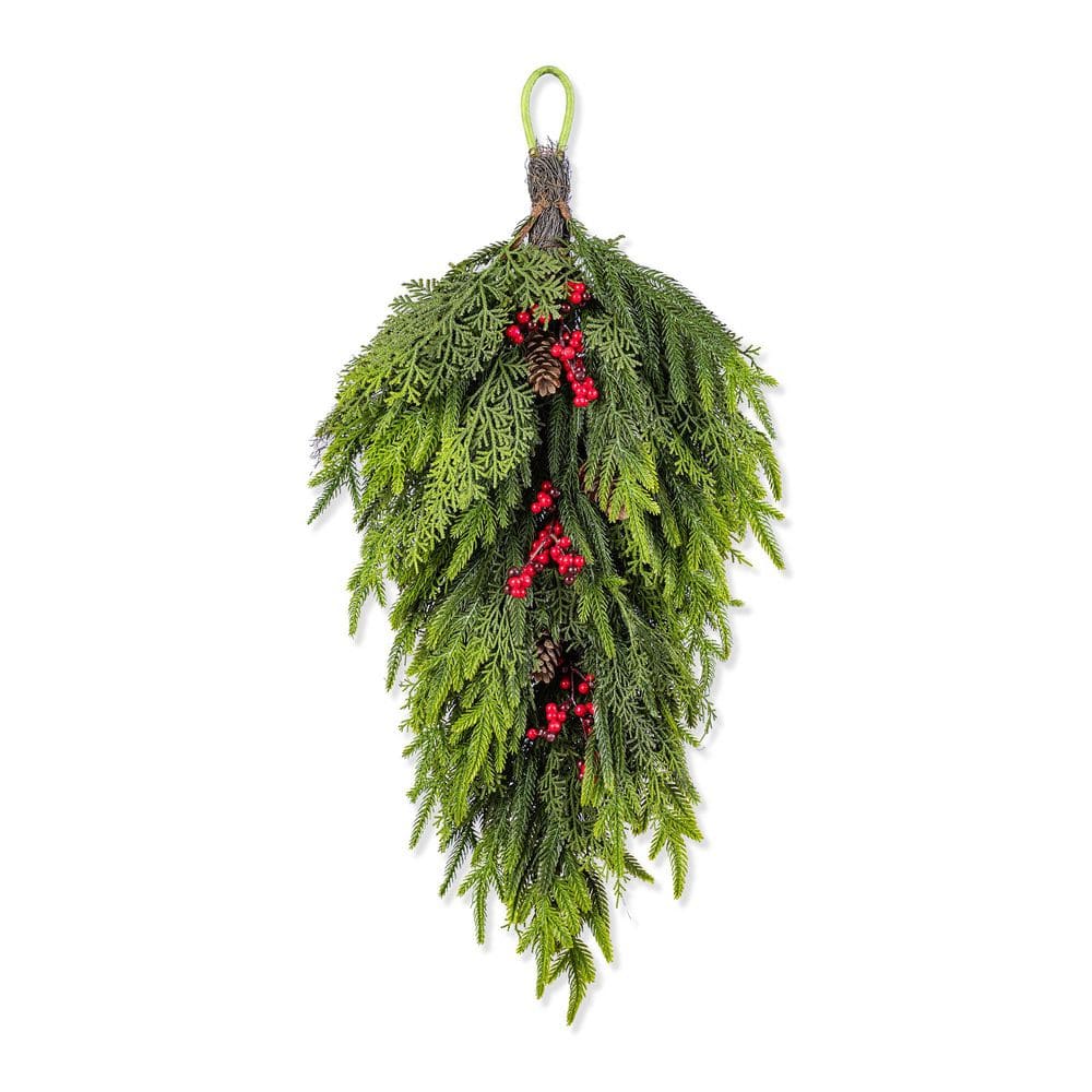 31.5 in. Greenery PE Dripping Artificial Christmas Swag Teardrop with Pinecones and Red Berries price history on PriceWatchPro