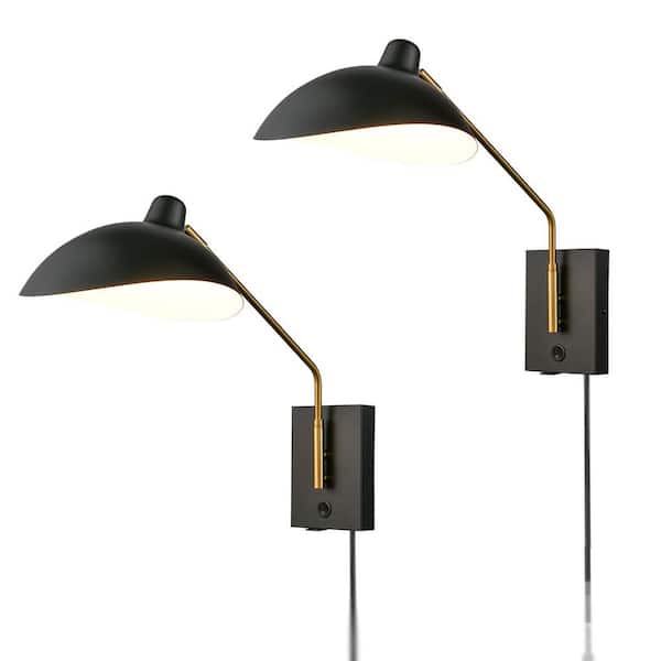 CLAXY 4.5 in. 2-Light Black Finish Wall Sconce with Standard Shade