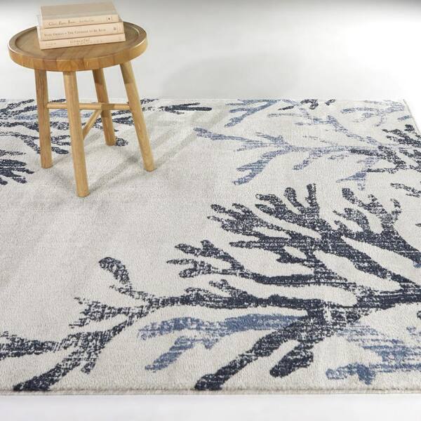 Kell Navy Blue 8 ft. x 10 ft. Coral Area Rug