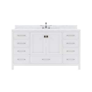 Caroline Avenue 60 in. W x 22 in. D x 34 in. H Single Sink Bath Vanity in White with Marble Top