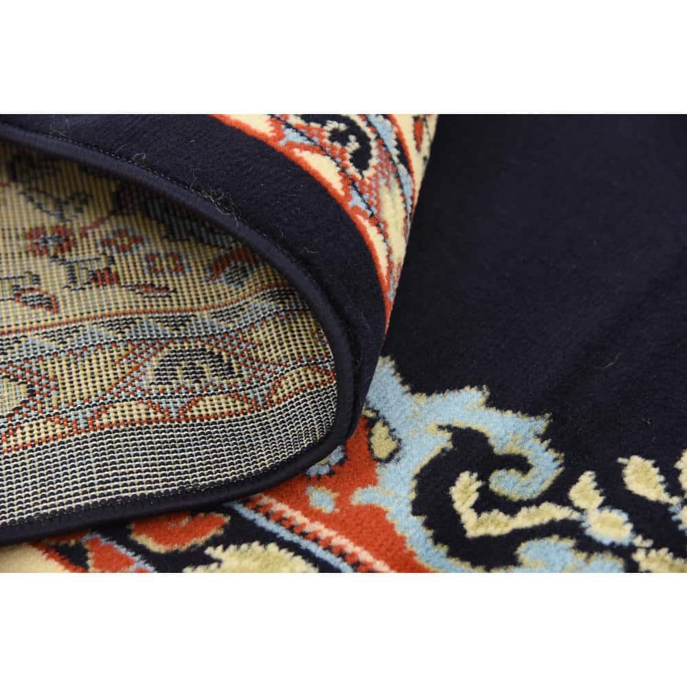 Navy Blue Medallion 8' x 10' Easy-Care Synthetic Rectangular Rug