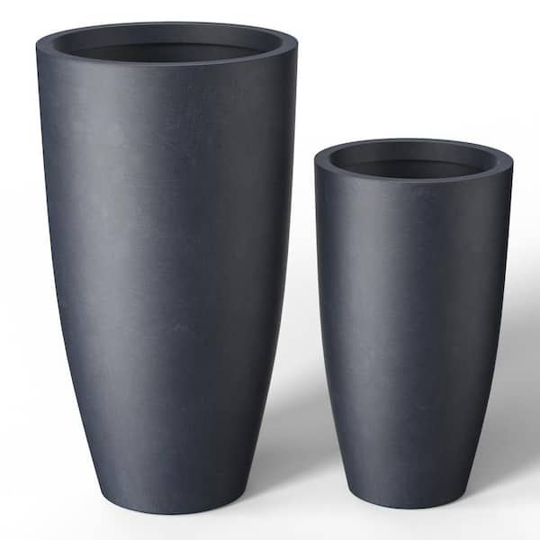 13.5 in., 17.5 in. Large Granite Gray Concrete Round Planter / Pot with Drainage Holes (Set of 2)