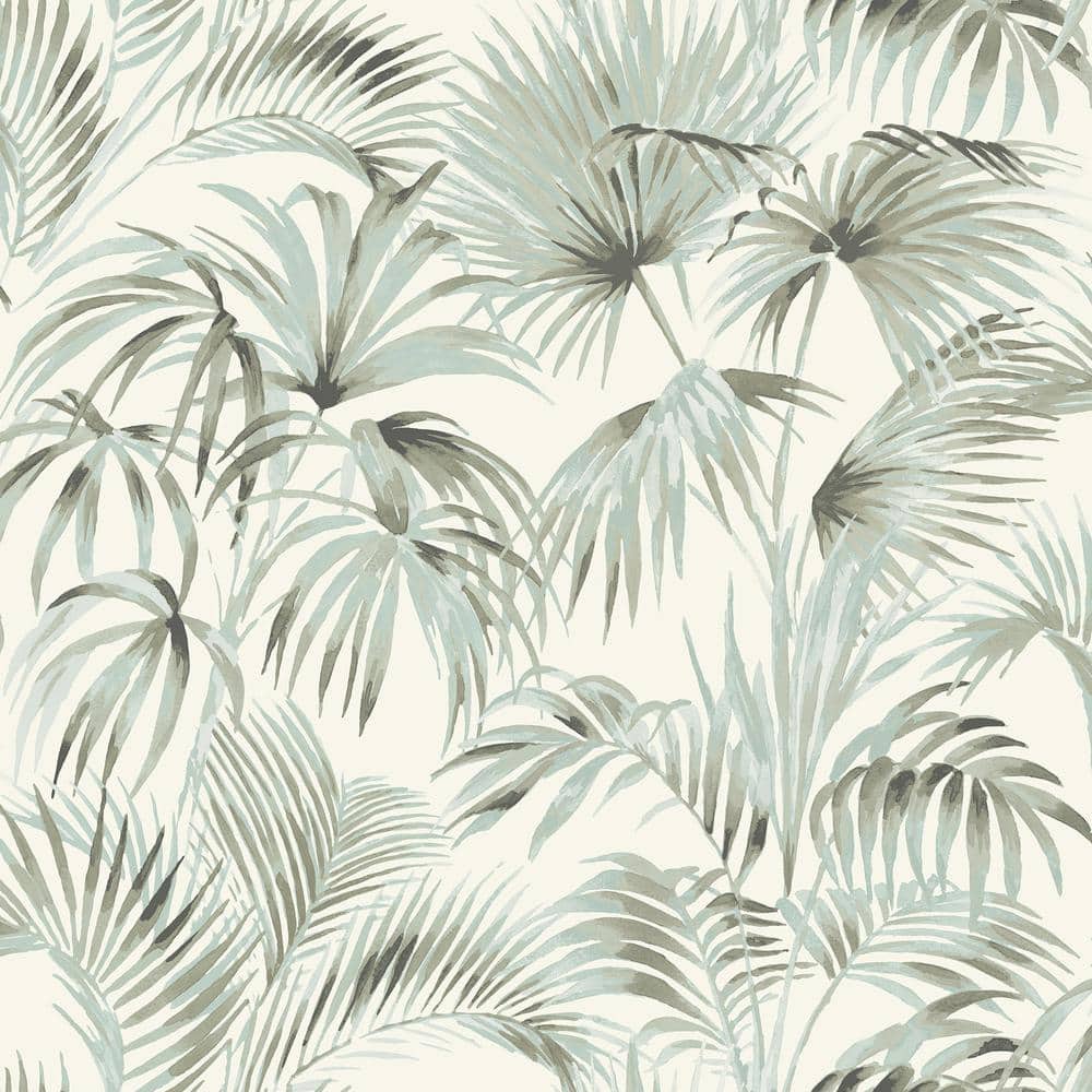 Manaus Aqua and Moss Green Palm Frond Pre-pasted Wallpaper