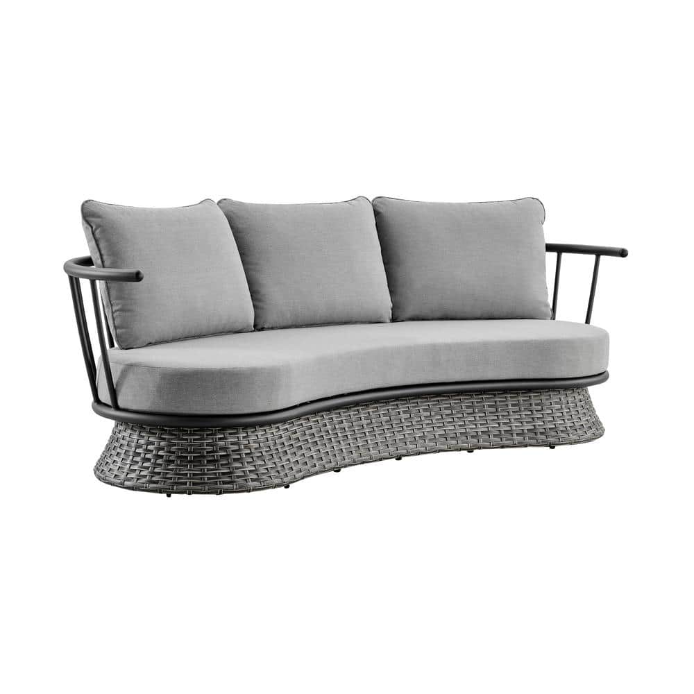 Giotto Black Aluminum and Wicker Outdoor Couch with Dark Gray Cushions