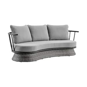 Giotto Black Aluminum and Wicker Outdoor Couch with Dark Gray Cushions