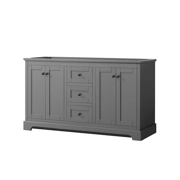 Wyndham Collection Avery 59.25 in. W x 21.75 in. D x 34.25 in. H Double Bath Vanity Cabinet without Top in Dark Gray