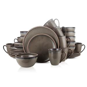 Stone + Lain Tina Stoneware Collection, Round Shape Dish Set, 32-Piece Service for 8, Green and Beige