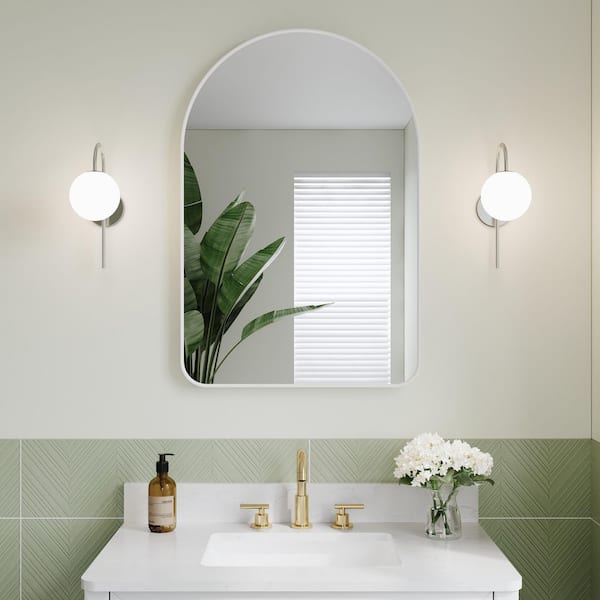 FORCLOVER 24 in. W x 36 in. H Arch Framed Wall Mount Bathroom Vanity Mirror in White
