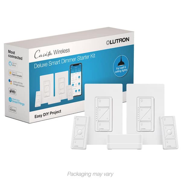 Caseta Smart Lighting Dimmer Switch (2 Count) Starter Kit with Smart Hub (P-BDG-PKG2W-HD)