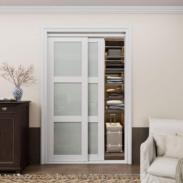 EH PUERTA 48 in. x 80 in. 3-Lite Tempered Frosted Glass Closet
