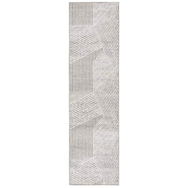 Pyramid 2 ft. x 8 ft. Gray/Ivory Geometric Striped Runner Rug