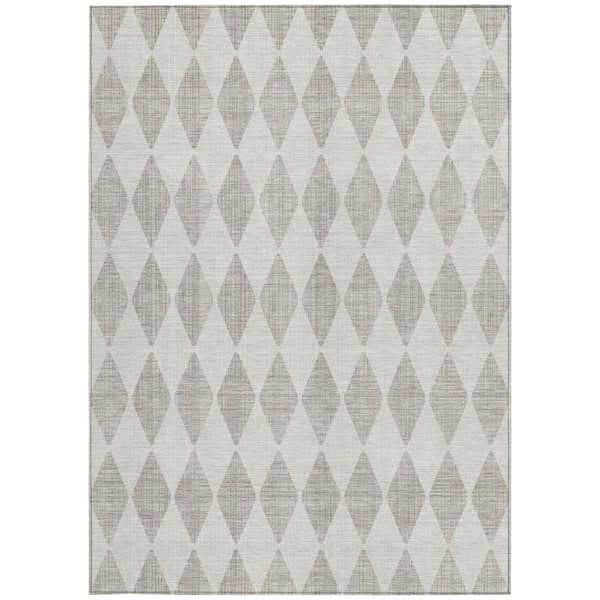 Beige 3 ft. x 5 ft. Woven Geometric Polyester Rectangle Indoor / Outdoor Area Rug