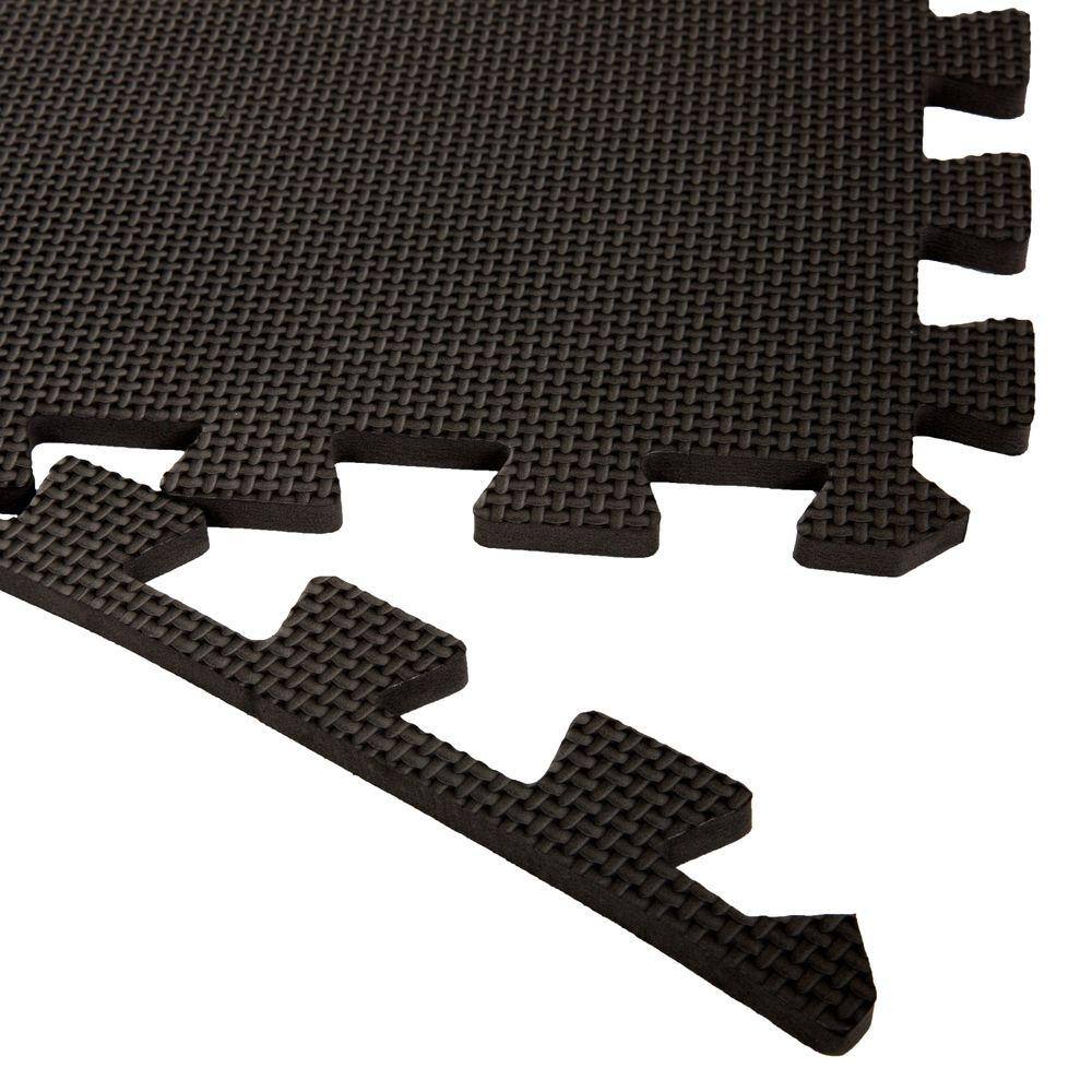 Black Interlocking EVA Foam Floor Mats, 25" x 25" Set of 6
