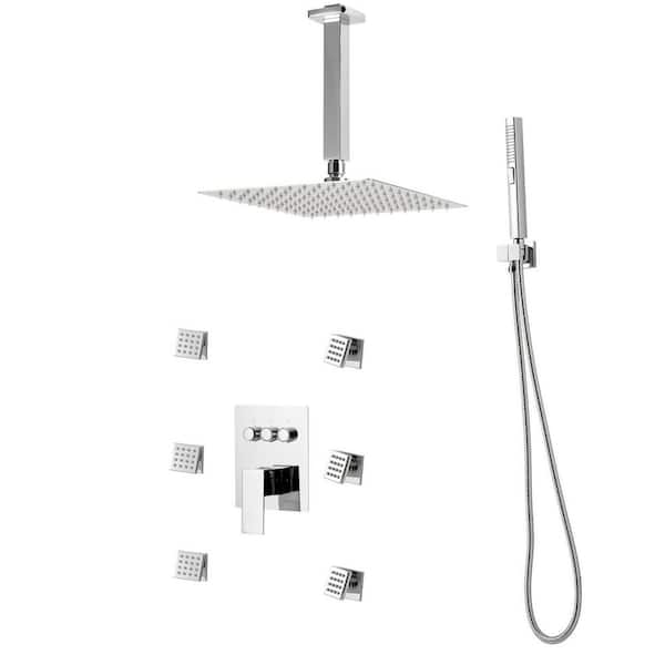 Shower Faucet Set, 10 in. Ceiling Mount Rainfall Shower System with 6 Body Jets and 2 in 1 Handheld Spray, Chrome