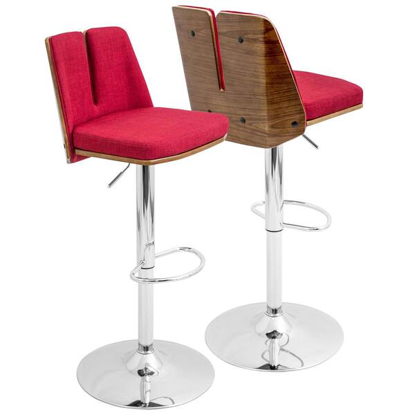 Lumisource Varzi Walnut and Red Adjustable Bar Stool