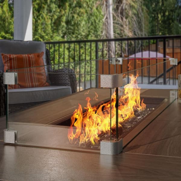 29 in. x 10 in. x 6 in. Outdoor Tempered Glass Wind Guard for Rectangular Fire Pit Table