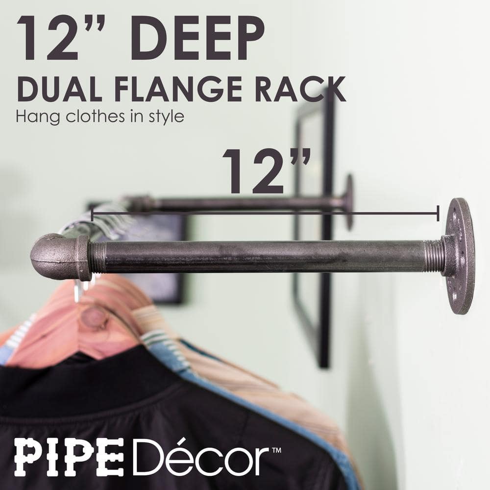 2 ft Black Industrial Steel Pipe Wall Mounted Clothing Rack