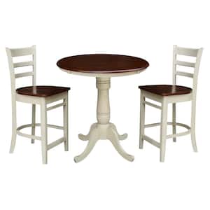 3-Piece 30 in. Espresso/Almond Solid Wood Round Table with 2-Side Stools