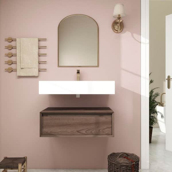 BV Better Vanity Alysa 30 in. W. x 20 in. D x 23 in. H Single Sink Floating Bath Vanity in Red Oak with White Acrylic Top