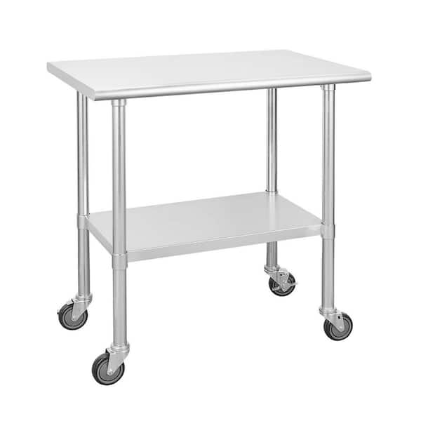 Unbranded 36 in. x 24 in. Stainless Steel Kitchen Utility Table with Bottom Shelf and Casters for Restaurant, Home and Hotel