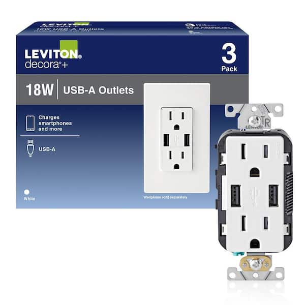 15 Amp Decora Combination Tamper Resistant Duplex Outlet and USB Charger, White (3-Pack) T5632-3BW