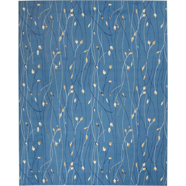 Nourison Grafix Light Blue 8 ft. x 10 ft. Floral Contemporary Area Rug
