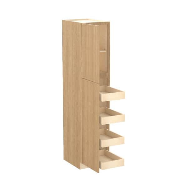 Home Decorators Collection Franklin 18 in. W x 24 in. D x 84 in. H Assembled Plywood Pantry Kitchen Cabinet in Vanguard Oak with 4ROT Soft Close LH