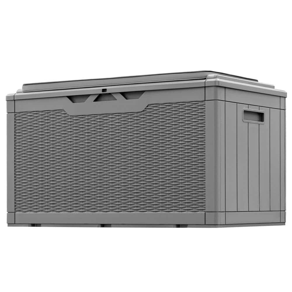 Tozey 100 Gal. Fusion Style Outdoor Storage Bench Gray Resin Deck Box