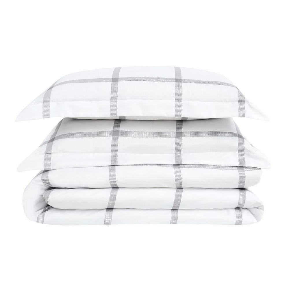 White and Gray Microfiber Full/Queen Duvet Cover Set with Shams