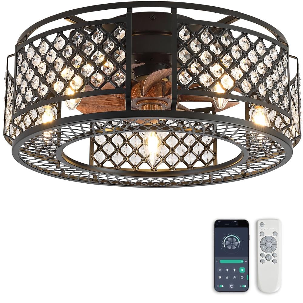 19.3 in. Indoor Black Flush Mount Crystal Ceiling Fan with App/Remote Control price history on PriceWatchPro