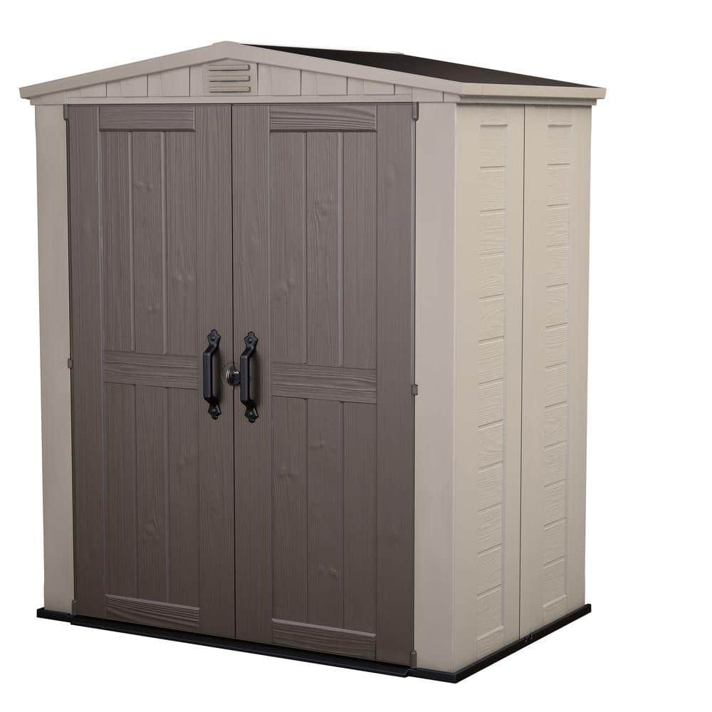 Keter Factor 6 ft. W x 3 ft. D Outdoor Durable Resin Plastic Storage Shed with Double Doors, Taupe and Brown (22.9 sq. ft.) -  213040